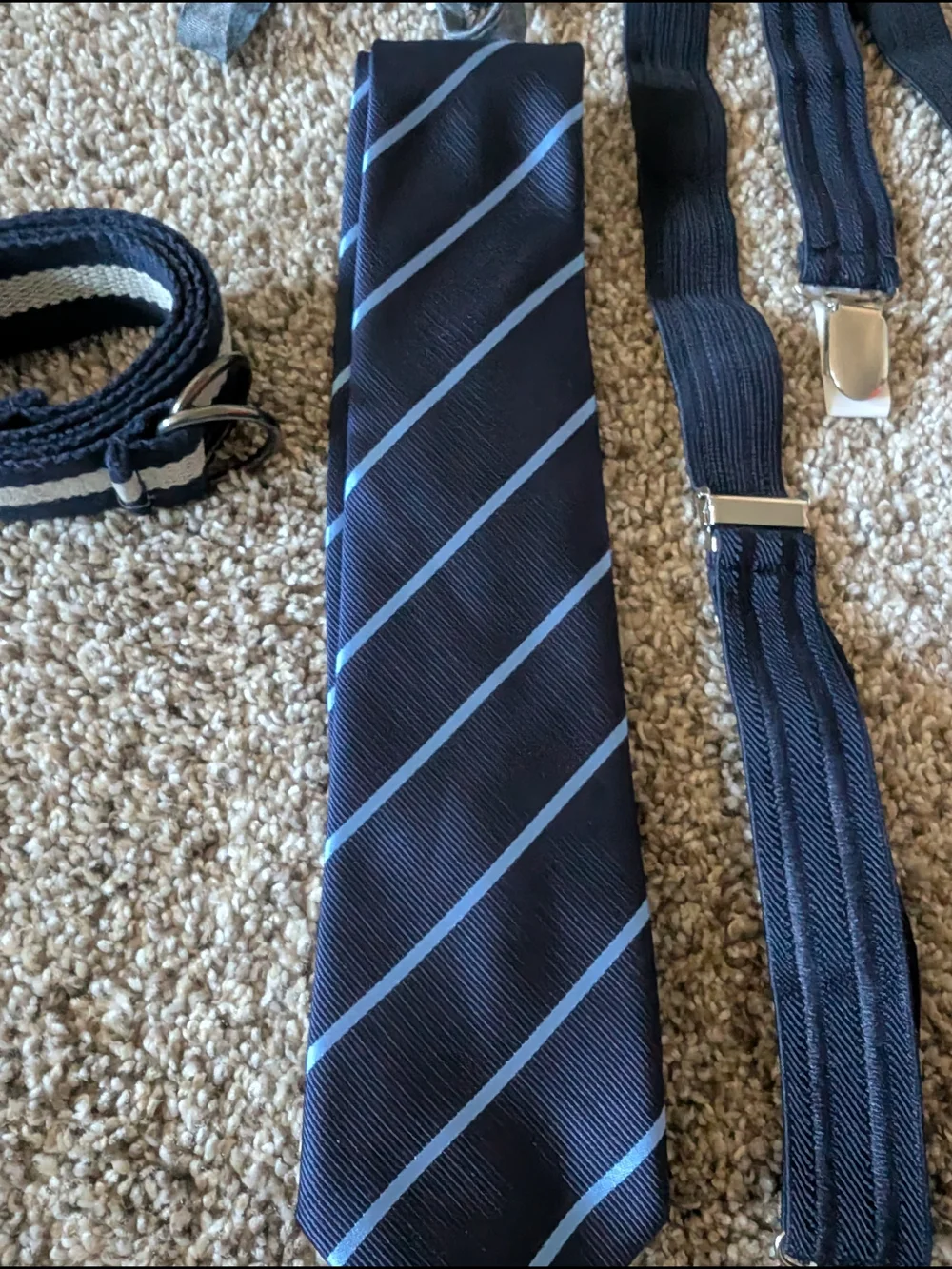 Children's Place Boy's Navy Blue Striped Tie and Accessories Set